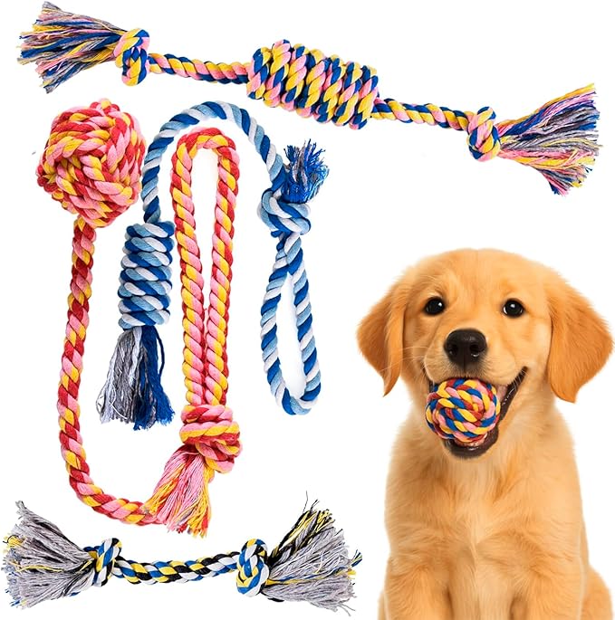 Pets&Goods Dog Rope Chew Toys – 5-Pack Durable Cotton Tug Toys for Puppies & Small/Medium Dogs – Dental Cleaning, Teething Relief, Washable & Safe Play