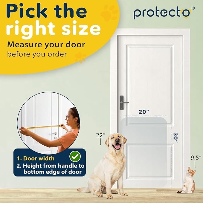 PROTECTO Heavy Duty Door Protector from Dog Scratching, 30 x 20” Clear Door Scratch Protector, Easy & Quick to Install on Window, Wall, Screen & Sliding Doors, Cat Scratch Guard for Indoors Outdoors