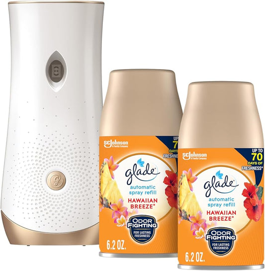 Glade Automatic Spray Refill and Holder Kit, Air Freshener for Home and Bathroom, Hawaiian Breeze, 6.2 Oz, 2 Count