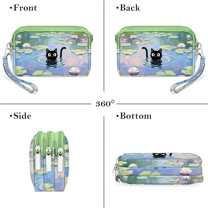 BIAOTIE Wristlet Purses for Women, Nylon Small Crossbody Bags with Adjustable Strap 3 Zipper Wristlet Wallet Phone Organizer