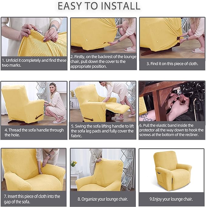 KEKUOU Recliner Chair Covers Lazy Boy Recliner Covers Stretch Couch Cover Slipcovers 1 Piece Furniture Protector with Elastic Bottom for Dog,Kids.(Recliner, Champagne)