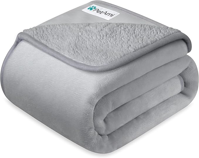 PetAmi Waterproof Dog Blanket for Small Medium Dogs, Pee Proof Pet Blanket for Couch Bed, Reversible Water Proof Blanket for Puppy Indoor Cat, Soft Dog Fleece Blankets Washable, 29x40 Light Gray