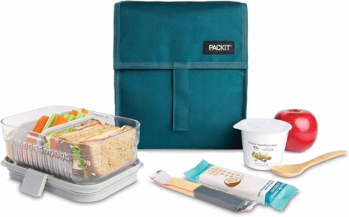 PackIt® Freezable Lunch Bag, Deep Teal, Built with ECOFREEZE® Technology, Foldable, Reusable, Zip and Velcro Closure with Buckle Handle, Designed for Work Lunches and Fresh Lunch On the Go