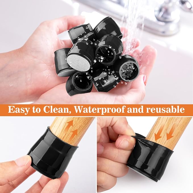 16pcs Round Chair Leg Floor Protectors, Felt Pads Chair Leg Protectors for Hardwood Floors, Silicone Furniture Feet Cups Covers Felt Pads, Prevents Scratches & Reduce Noise, Black, Small