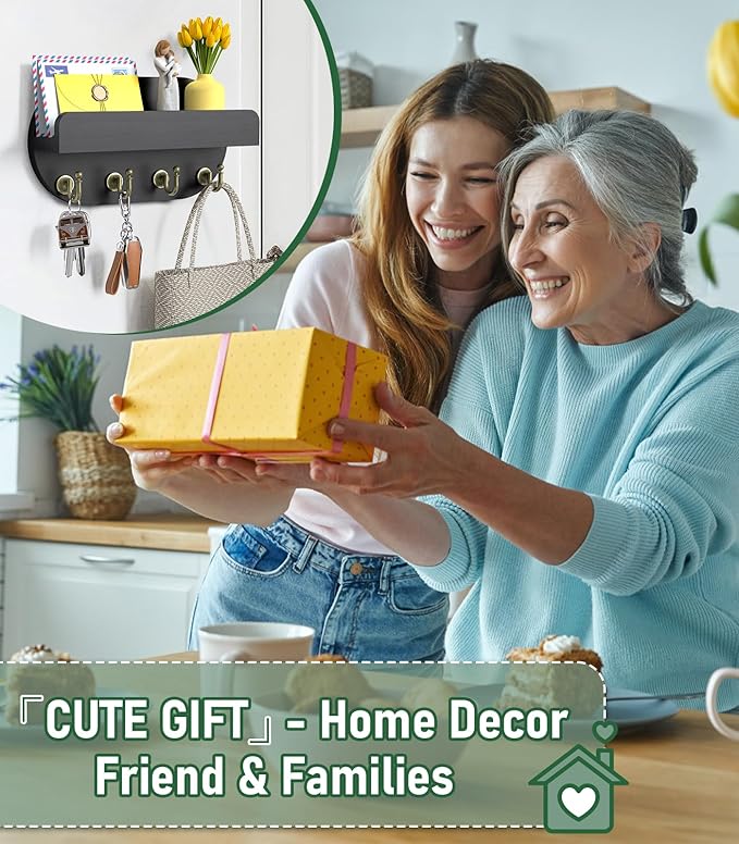 buways Key Holder for Wall Mount Decorative Key and Mail Holder with Shelf,Modern Key Rack for Home Wall Decor for Apartment Office Entryway Front Door Living Room (Stylish Black)