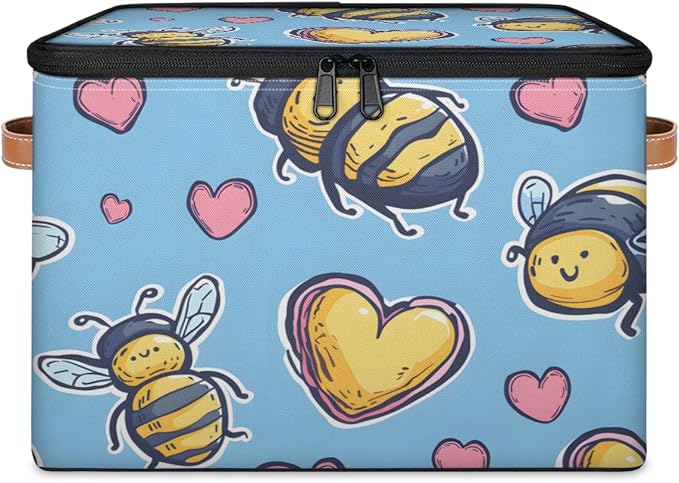 Cubes Storage Baskets,Bees Empty Gift Basket,Foldable Storage Box Bin,Waterproof Open Shelf Basket Organizer for Clothes Toy Bedroom Nursery Spring Home Decorative