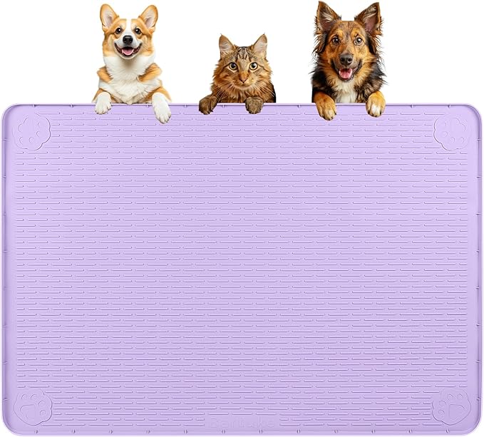 Bartuke Dog Food Mat, Extra Large 40" x 28" Silicone Pet Feeding Mat with Raised Edge Pet Placemat for Small, Medium, and Large Pets Non-Slip, Easy to Clean (Purple)