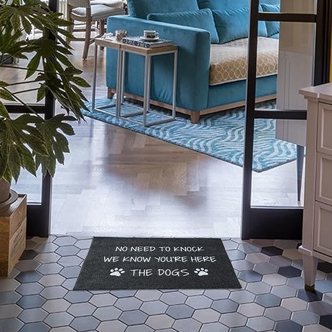 Large Welcome Mats Funny Text Dog Door Mat Do Not Knock We Know You're Here Doormat with Non Slip Rubber Welcome Mat for Front Door Doormat