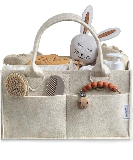 PUTSKA Baby Diaper Caddy Organizer - Nursery Storage Basket for Diaper Station, Baby Basket Shower List and Registry Gift Must-Haves, Newborn Essentials, Nursery Decor for Boy or Girl - White, Regular