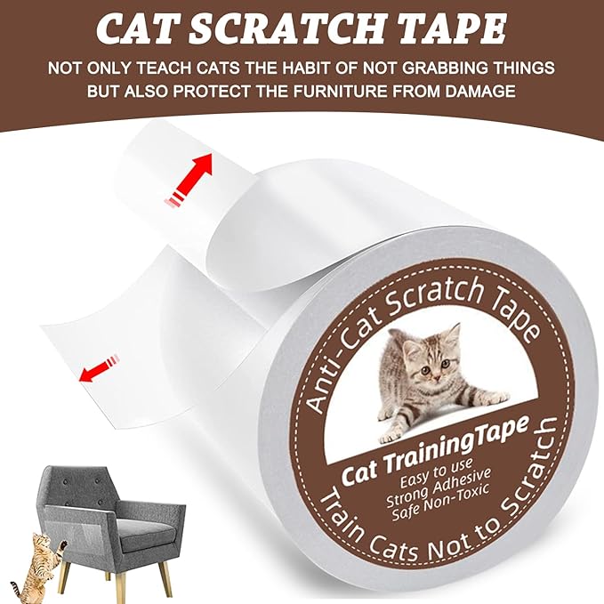 Anti Cat Scratch Tape, 4 inches x 20 Yards Cat Training Tape, 100% Transparent Double Sided Tape for Anti Cat Scratcher, Sticky Paws Tape for Cats