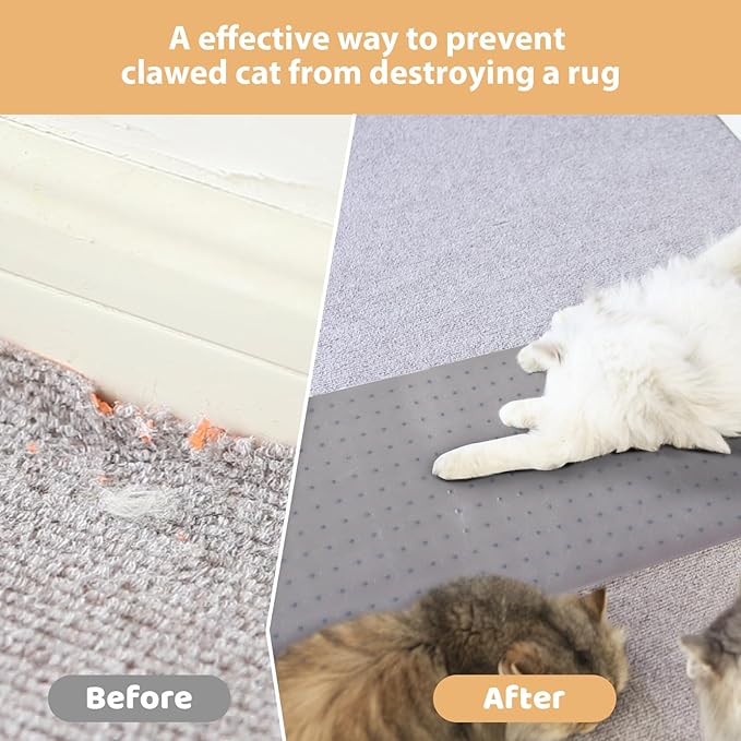 Carpet Protector for Pets Cat Carpet Protector for Doorway, Anti Scratch Under Door Cat Scratch Protector Mat, Plastic Rug Runner Easy to Cut Plastic Stopper (Light Grey, 3.6FT)