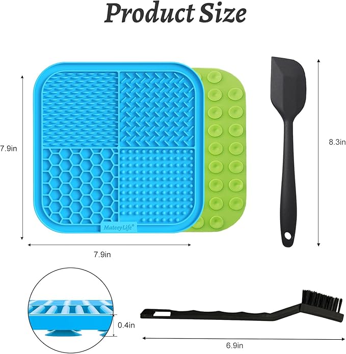 MateeyLife 2PCS Large Lick Mat for Dogs and Cats, Licking Mats for Dog Anxiety Relief, Cat Peanut Butter Lick Pad for Boredom Reducer, Dog Treat Mat Perfect for Bathing Grooming Blue&Green