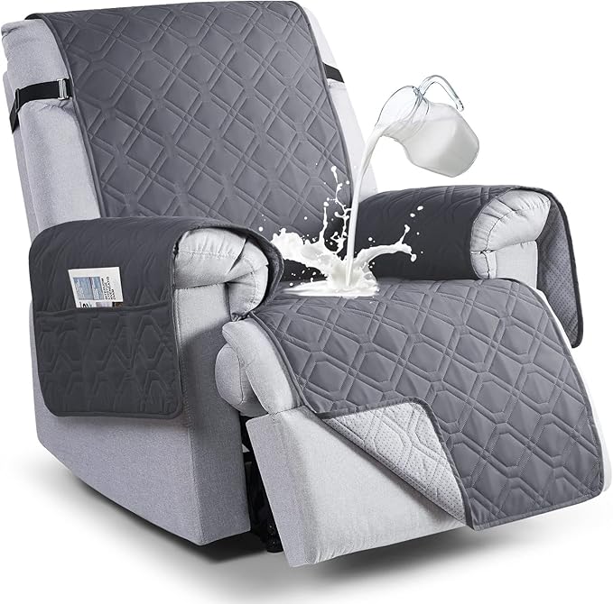 VANSOFY 100% Waterproof Recliner Chair Covers, Recliner Cover Non-Slip Dog Chair Cover Furniture Protector Washable Slipcover with Pocket, Elastic Straps for Pets, Dogs(Dark Gray, 22")