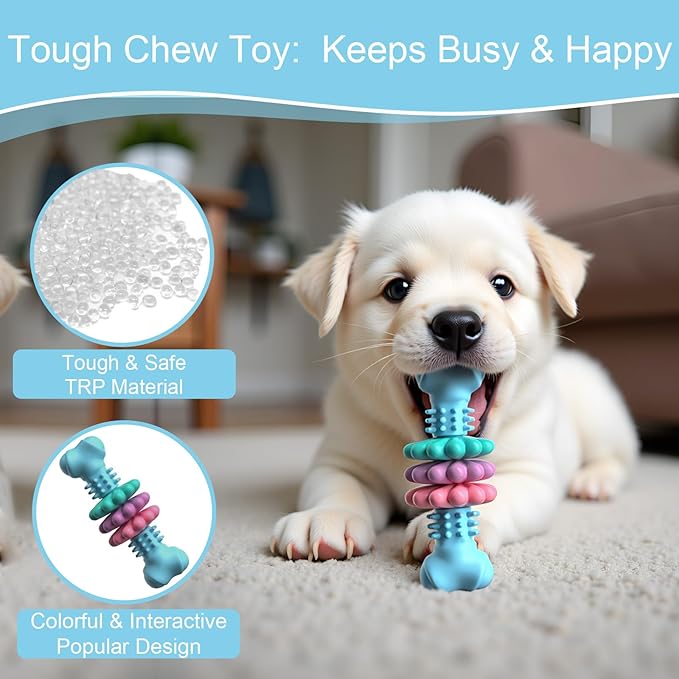 Puppy Teething Toy, Indestructible Dog Chew Toys for Aggressive Chewers, Interactive Bone Dog Toy for Small & Medium Breeds, Tough Puppy Toys to Keep Them Busy and Clean Teeth