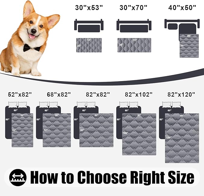 Smiry Waterproof Dog Bed Cover Blanket, Soft Reversible Pet Blanket, Washable Leakproof Cats Dogs Couch Cover for Sofa, Couch, Furniture, Plaid (82x82 Inch, Grey/Light Grey)