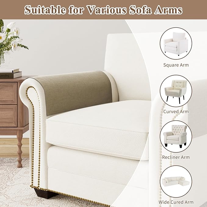 SPWIY Couch Arm Covers Linen Chair Arm Covers Washable Stain Resistant & Anti-Scratch Furniture Protector for Sofa 2 Pieces Recliner Armrest Cover for Pets, Coriander, 20" W x 24" L