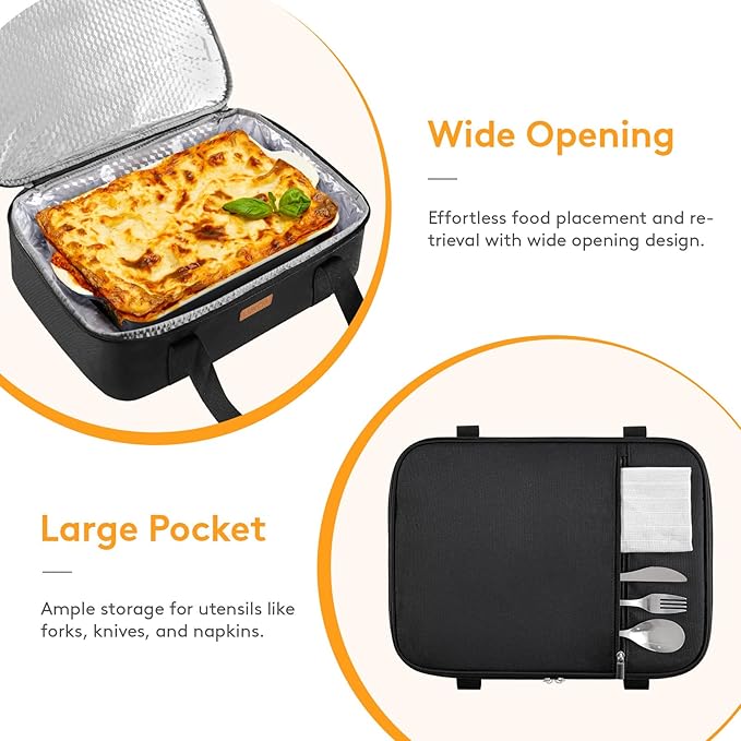 LUNCIA Double Decker Insulated Casserole Carrier for Hot or Cold Food, Lasagna Holder Tote for Potluck Parties/Picnic/Cookouts