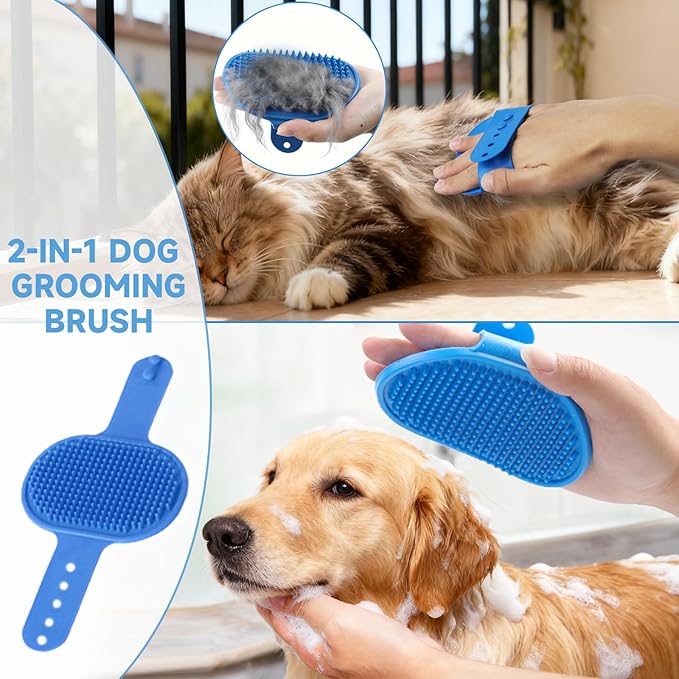 IDQQUQQ 2PCS Dog Washing Gloves and Dog Bath Brush, 2-in-1 pet Shower Set | Suitable for Dogs, Cats, Bath Massage, and pet Grooming