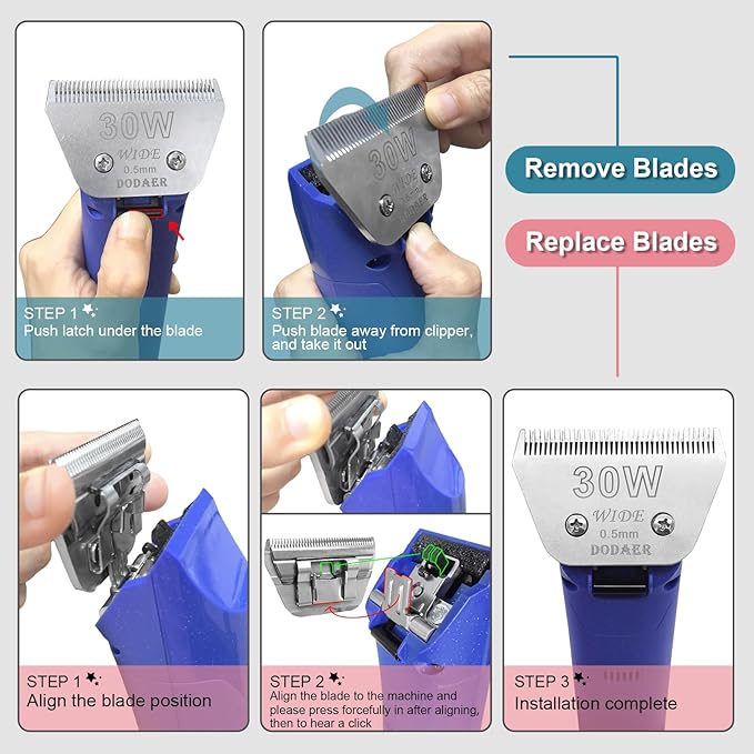 DODAER 4FW Detachable Dog Grooming Wide Blades,Compatible with Andis,Oster A5,Wahl KM10 Series Clippers,Cut Length 3/8”(9.5mm)