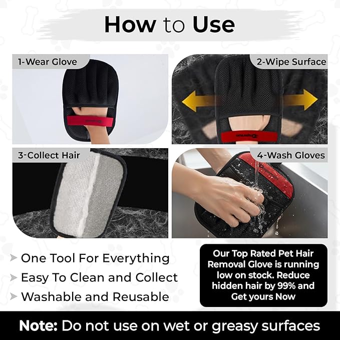 Upgraded Pet Hair Removal Gloves for Cats & Dogs, Five-Finger Electrostatic Reusable Magic Brush for Effortless Pet Hair Remover Tool on Carpet, Clothing, Laundry, Couch, Car Seat (2PCs Black)