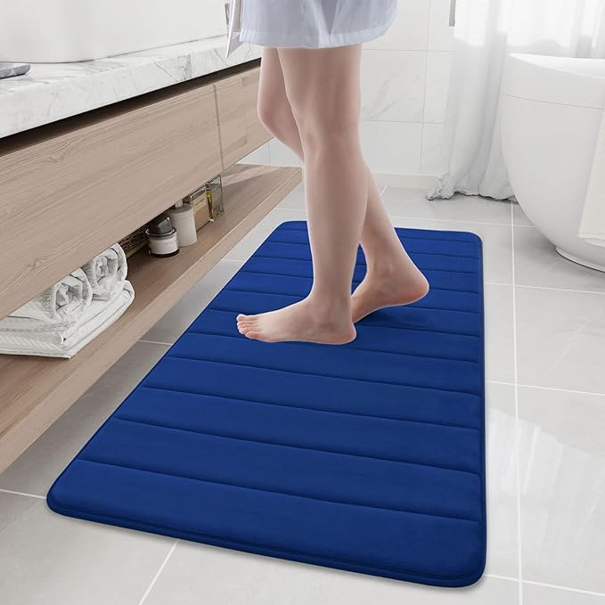 Buganda Memory Foam Bath Mat, 47" x 20", Ultra Soft and Non-Slip Bathroom Rugs, Water Absorbent and Machine Washable Bath Rug Runner for Bathroom, Shower, and Tub, Navy Blue