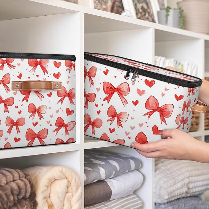 Cubes Storage Baskets,Ribbon Bow Empty Gift Basket,Foldable Storage Box Bin,Waterproof Open Shelf Basket Organizer for Clothes Toy Bedroom Nursery Home Decorative