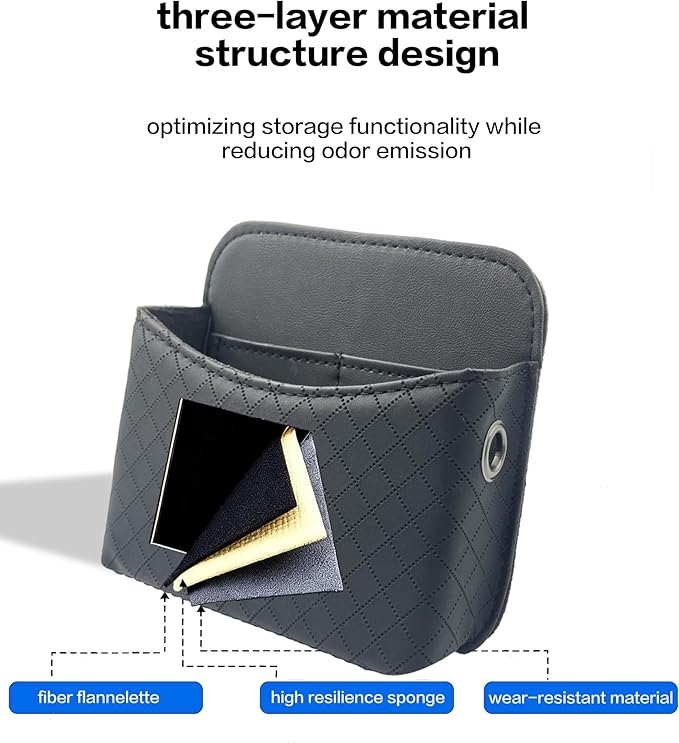 Self-Adhesive Car Seat Side Pocket Organizer with Cable Port - Black PU Leather Storage Pouch for Phone & Keys, Fits Gaps, Console & Door (1)