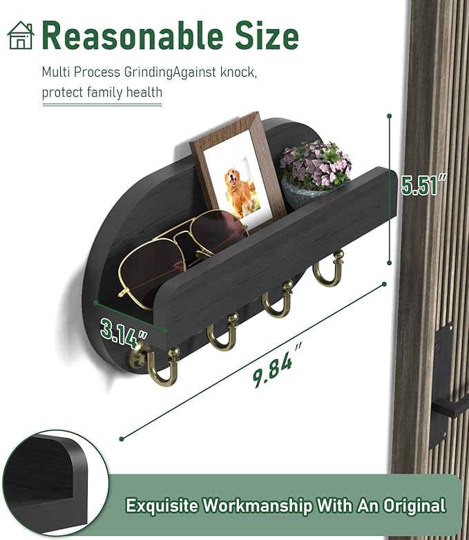 buways Key Holder for Wall Mount Decorative Key and Mail Holder with Shelf,Modern Key Rack for Home Wall Decor for Apartment Office Entryway Front Door Living Room (Stylish Black)