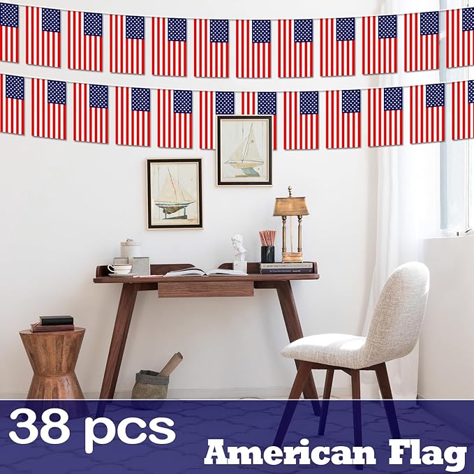 American String Flag Pennant Banner - 38 Flags, 42 Feet Small Mini US Flags Bunting Banner for Country Decoration, School, Party, Sports Events