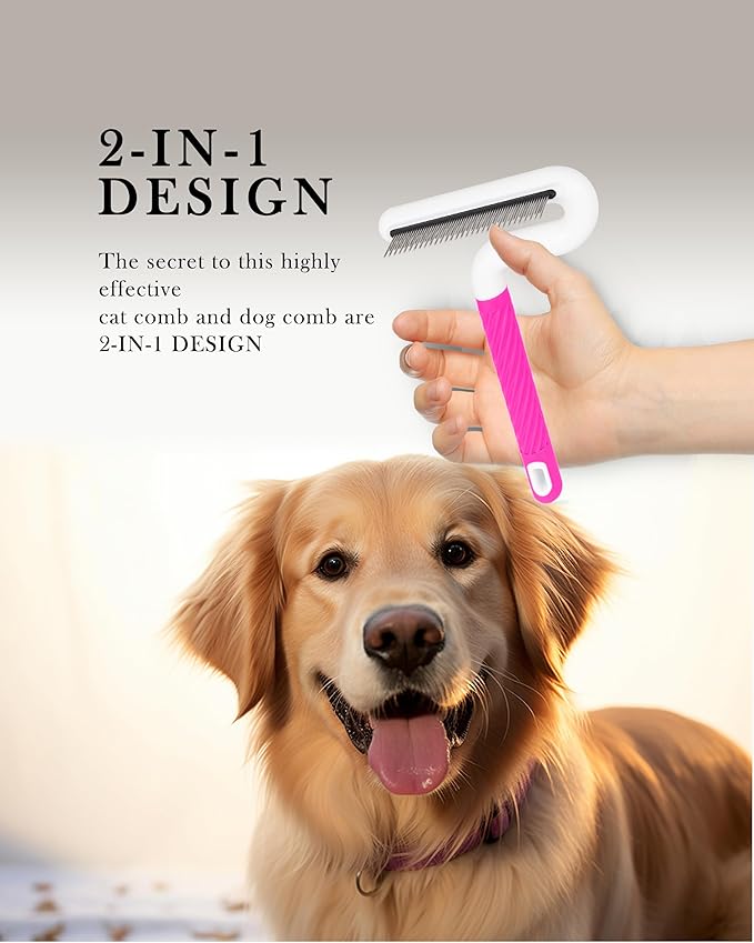 TailGurus Pet Flea Comb for Dogs & Cats - Grooming Tool with Long & Short Steel Teeth, Safely Removes Tangles and Knots, Gentle Detangling Brush for Pet Hair (TG2044)