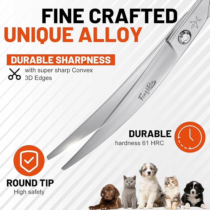 High-end Professional Dog Grooming Curved Scissors Pet Curved Shears 7.5 Inches Extremely Very Sharp Made Of Stainless Steel Alloy By Hand For Dog Cat Groomer