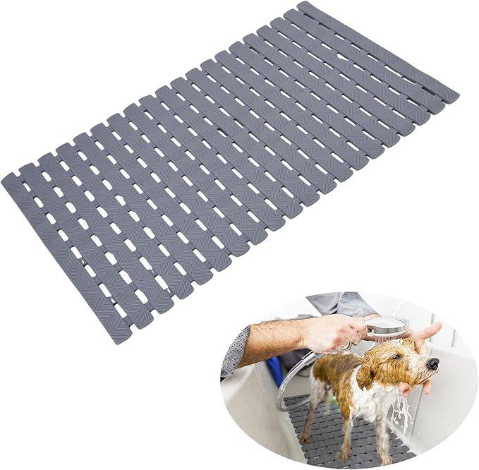 Bathtub Shower Mat, Pet Dog Bathing Non-Slip Mat, Dog Bath mat for tub, Quick Drain Bathtub Mat with Suction Cups & Drain Holes for Bathroom, 27.1x15.7 Inch (Transparent)