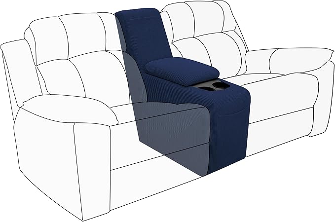 Easy-Going 2-Piece Recliner Console Cover for Reclining Loveseat Covers Stretch Jacquard Middle Console Cover for Recliner Couch and Sofa Navy