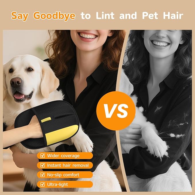 Ulyuhoda Pet Hair Remover - 2025 New Electrostatic Magic Brush Pet Hair Remover Glove, Reusable Cat & Dog Hair Remover Tool for Clothing, Couch, Furniture, Carpet, Car Seat, Cat Grooming Glove, 2 PCS