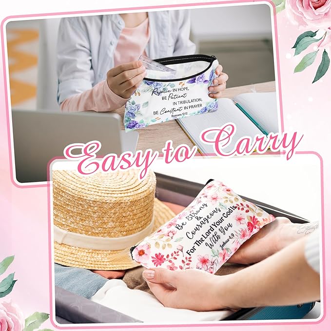 Reginary 20 Pcs Religious Cosmetic Bags Bulk for Women Christian Purse Organizer Pouches Roomy Makeup Bags with Zipper Toiletry Bag Pouch Travel Church Accessory Organizer Gifts, 7 x 4.3 Inches