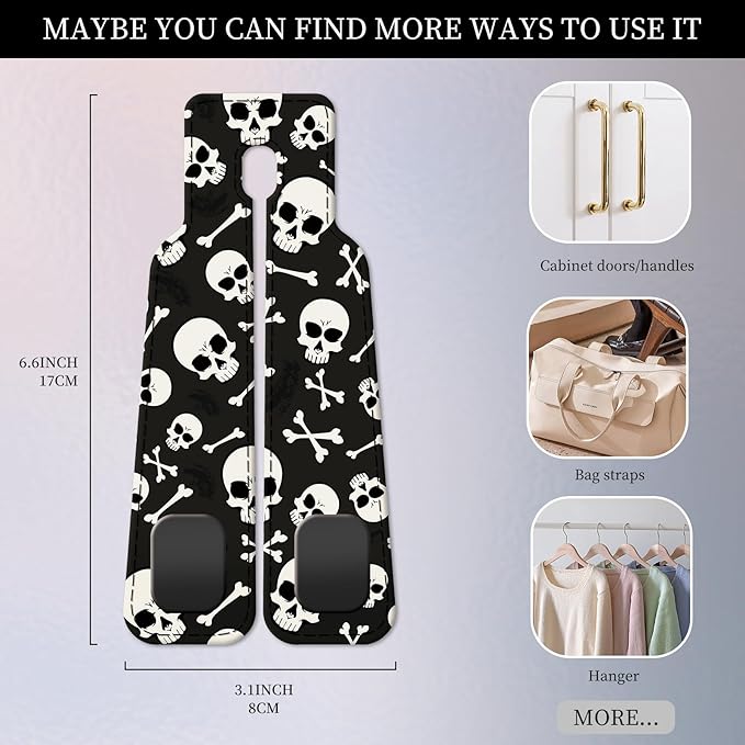 PU Leather Car Seat Hook, Storage Headrest Hanger, Cute Car Backseat Organizer, Car Hooks For Purses and Bags White Skull Black
