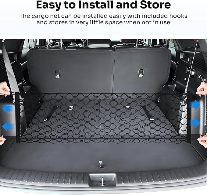 Trunk Cargo Net for 2014-2025 2026 Kia Sorento Accessories Envelope Style Mesh Trunk Net Organizer and Storage Stretchable Adjustable Elastic Nylon Rear Cargo Netting with Hooks
