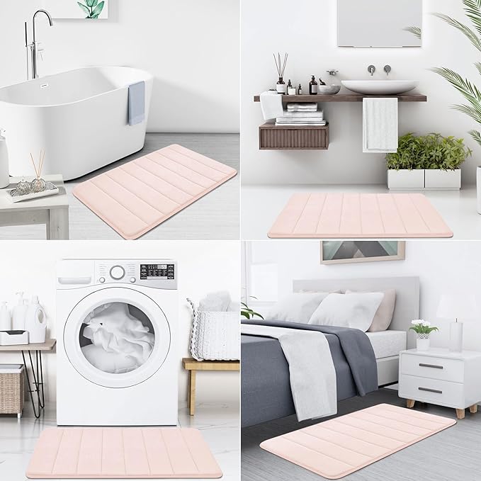 Buganda Memory Foam Bath Mat, 59" x 20", Ultra Soft and Non-Slip Bathroom Rugs, Water Absorbent and Machine Washable Bath Rug Runner for Bathroom, Shower, and Tub, Pink