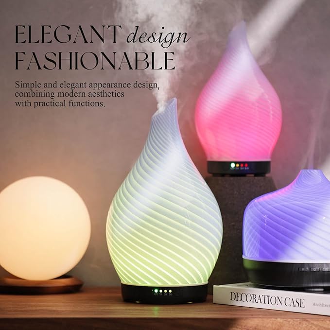 Porseme 280ml Essential Oil Diffuser Glass Color Changing Aroma Air Diffusers Aromatherapy Ultrasonic Cool Mist Humidifier 7 Running Hours Waterless Auto-Off for Sleeping, Yoga, Spa (Pure Purple)
