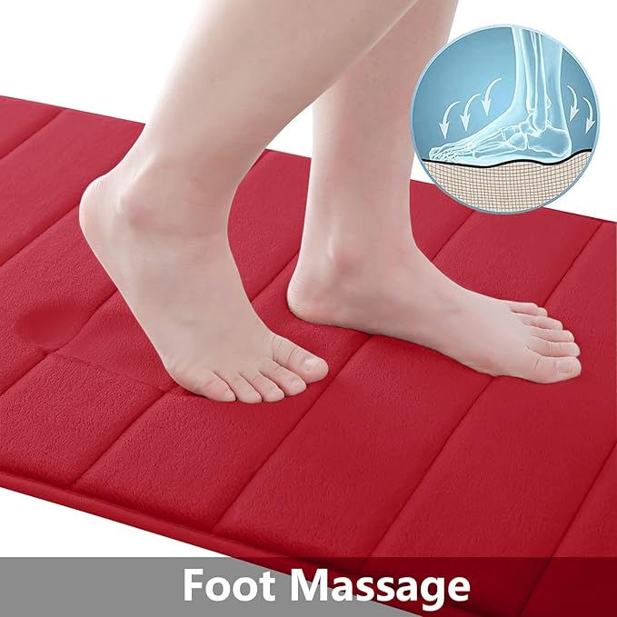 Buganda Memory Foam Bath Mat, 59" x 20", Ultra Soft and Non-Slip Bathroom Rugs, Water Absorbent and Machine Washable Bath Rug Runner for Bathroom, Shower, and Tub, Red