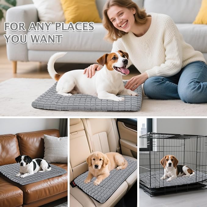 BVAGSS Dog Bed Washable Crate Mattress,Anti-Slip Memory Foam Soft Warm Pet Cushion for Small Medium Dogs, Calming Fluffy Sleeping Kennel Pad XH082 (39''x28'',Grey)