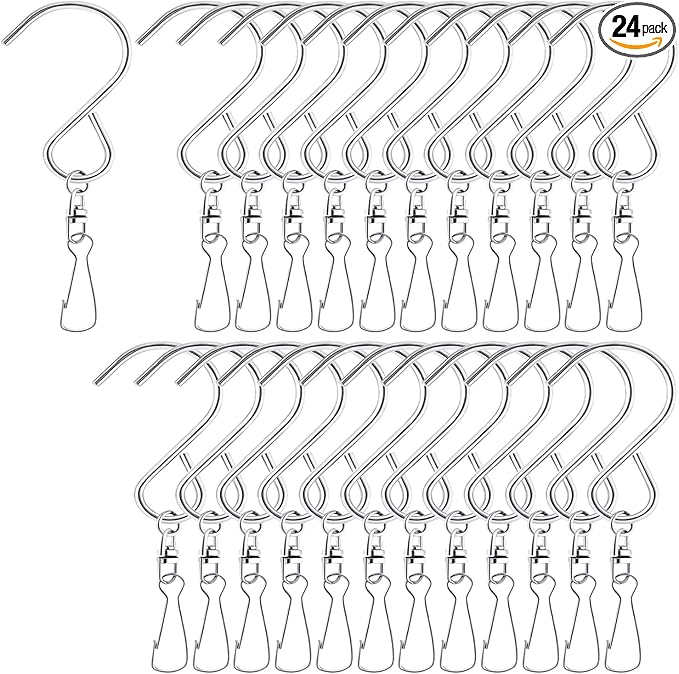 24 Pcs Swivel Clip Hanging Hooks, Stainless Steel 360 Degree Rotating Windsock Clips for Hanging Wind Chimes, Plants, Bird Feeder, Crystal, Birdcage