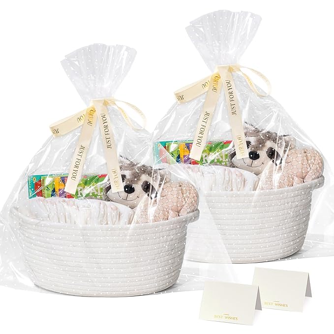 CHICVITA White Baskets for Gifts Empty, Small Storage Baskets for Towels, Baby Gift Basket for Nursery, Cute Basket for Decor, Woven Rope Basket, 12"x 8"x 5", 2pack