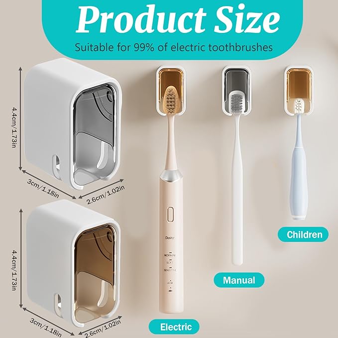 3 Pack Toothbrush Holders for Bathroom, Self Adhesive Wall Mounted Toothbrush Holder with Cover, Single Toothbrush Dispenser Storage Organizer for Family, Travel, Waterproof and Dustproof (Brown)