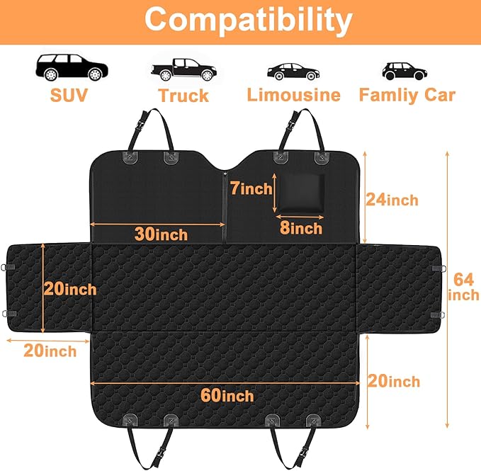 Mancro Dog Car Seat Cover for Back Seat, 600D Heavy Duty Waterproof & Scratch-Resistant Dog Hammock for Car,X-Large,Black