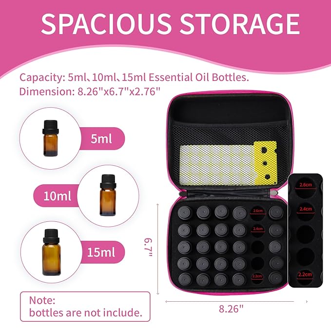 Essential Oil Storage Holder Organizer Carrying Case, 30 Bottles, Essential Oils Box for 5ml- 15ml Bottle Travel Storage Organizer Bag with Labels & Bottle Opener for doTERRA & Young Living