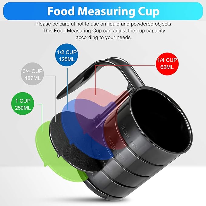 Pet Food Scoop, Dog Food Cups, Plastic Food Scoop with Measuring Lines, (Includes 1 C, 3/4 C, 1/2 C, 1/4 C), Pet Food Measuring Cups for Dog, Cat or Bird Food, Injection Molded and Dishwasher Safe (Black)