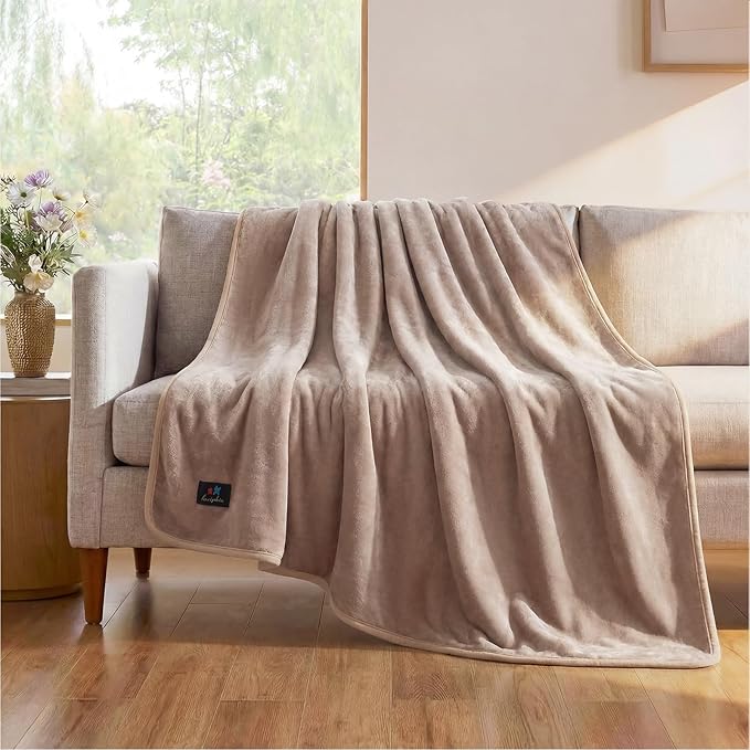 Luciphia Waterproof Blanket for Dog Washable Reversible Sherpa Fleece Throw Blanket for Bed Couch Soft Liquid Pee Proof Furniture Cover Protector for Small Medium Large Pet Cat Khaki 57" x 40"