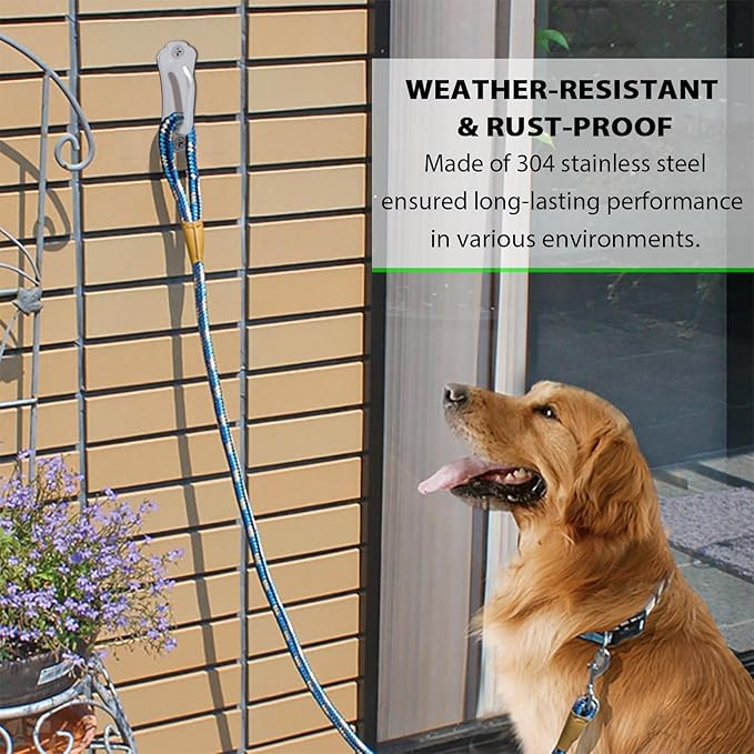 X-TECOKIT Stainless Steel Dog Tie-Out Hook,Heavy Duty Wall Mounted Leash&Chain Anchor,Rust-Proof for Yard&Patio,Secure Dog Parking System for All Weather Use
