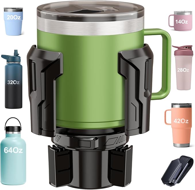 Cup Holder Expander, Cup Holder Expander for Car, Adjustable Cupholder for 2.6"- 4.8" Yeti, Hydro Flask, Nalgene, Takeya, Camelbak, Ramblers, Owala, Tumblers, Mugs, Bottles, with Sunglass Holder